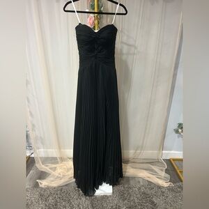 Elegant Black Strapless pleated Evening Gown front slit with corset back